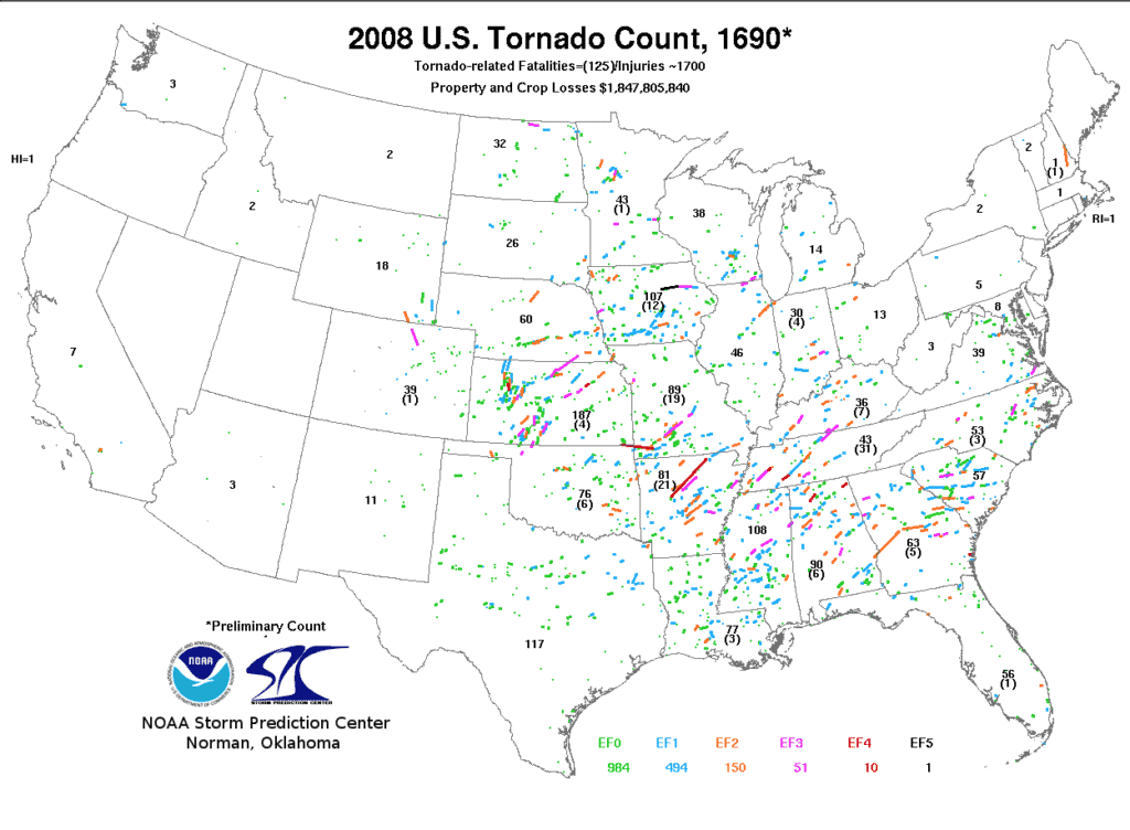 2008 US Tornado Count