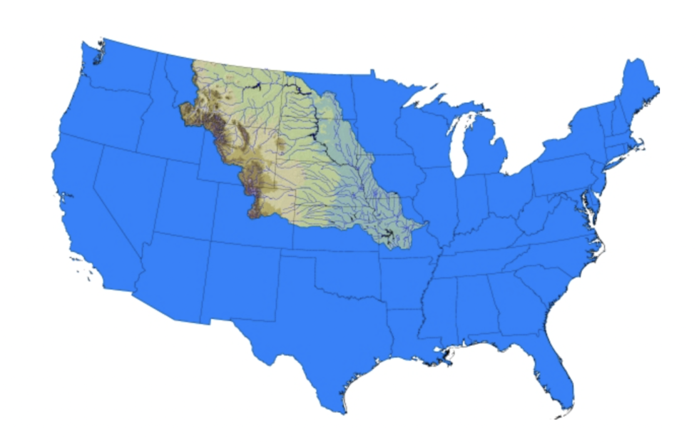 Миссури бассейн какого. Река Миссури на карте. Река Миссури на карте Северной Америки.