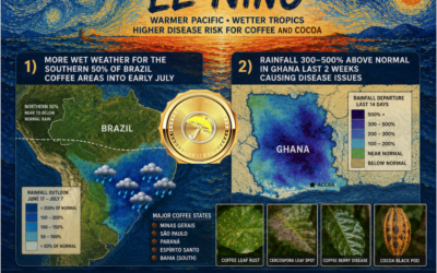 Bullish weather continues for cocoa and coffee, preview of summer grain belt study & why metal prices collapsed